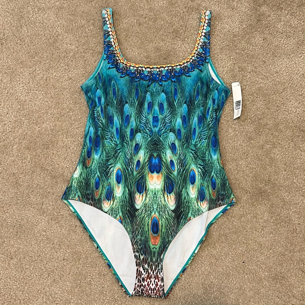 La Moda Peacock Print One-Piece Swimsuit
